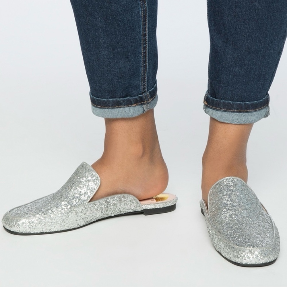 Eloquii Silver Glitter Slip-On Mules
